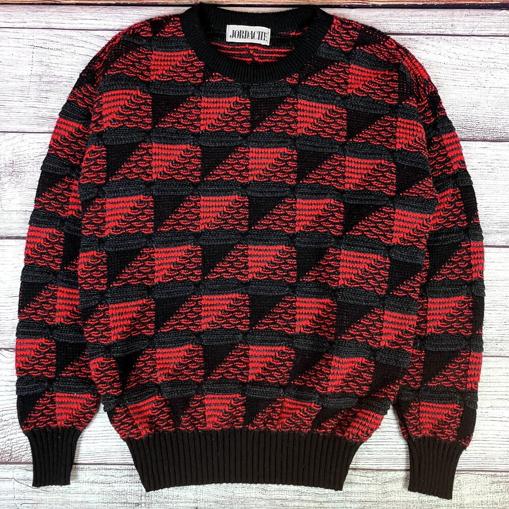 Vintage 1990s Jordache Red & Black Striped Sweater